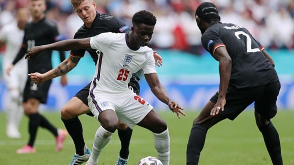 Bukayo Saka in action against Germany