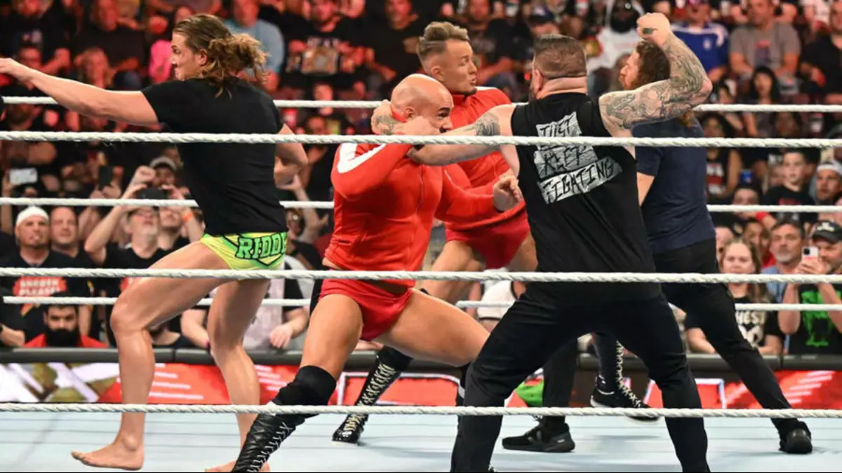 Sami Zayn, Kevin Owens & Matt Riddle brawl with Imperium