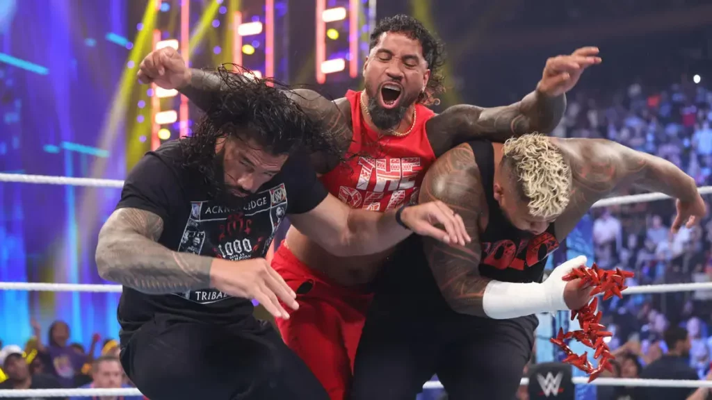 Roman Reigns and Jey Uso and Solo Sikoa The Tribal Court Segment