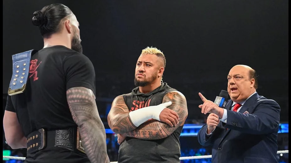 Roman Reigns and Solo Sikoa and Paul Heyman 