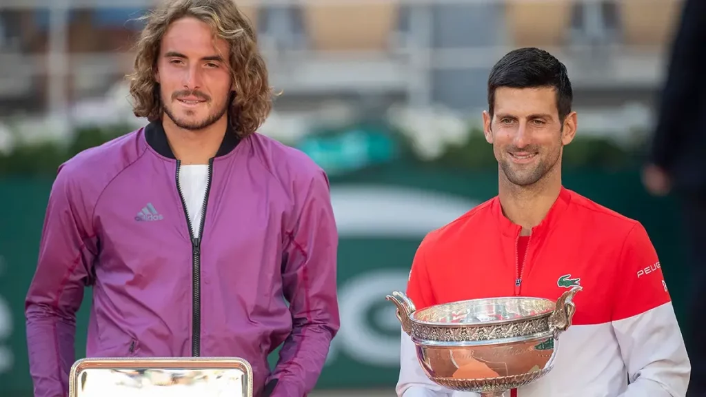 Stefanos Tsitsipas and Novak Djokovic