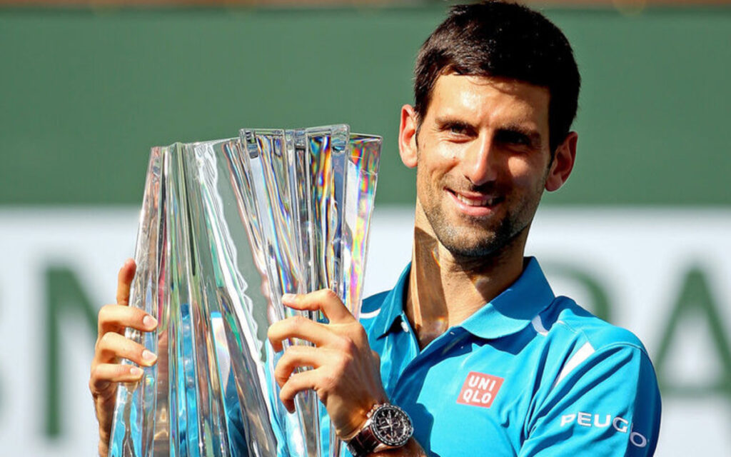 Novak Djokovic with Indian Wells trophy