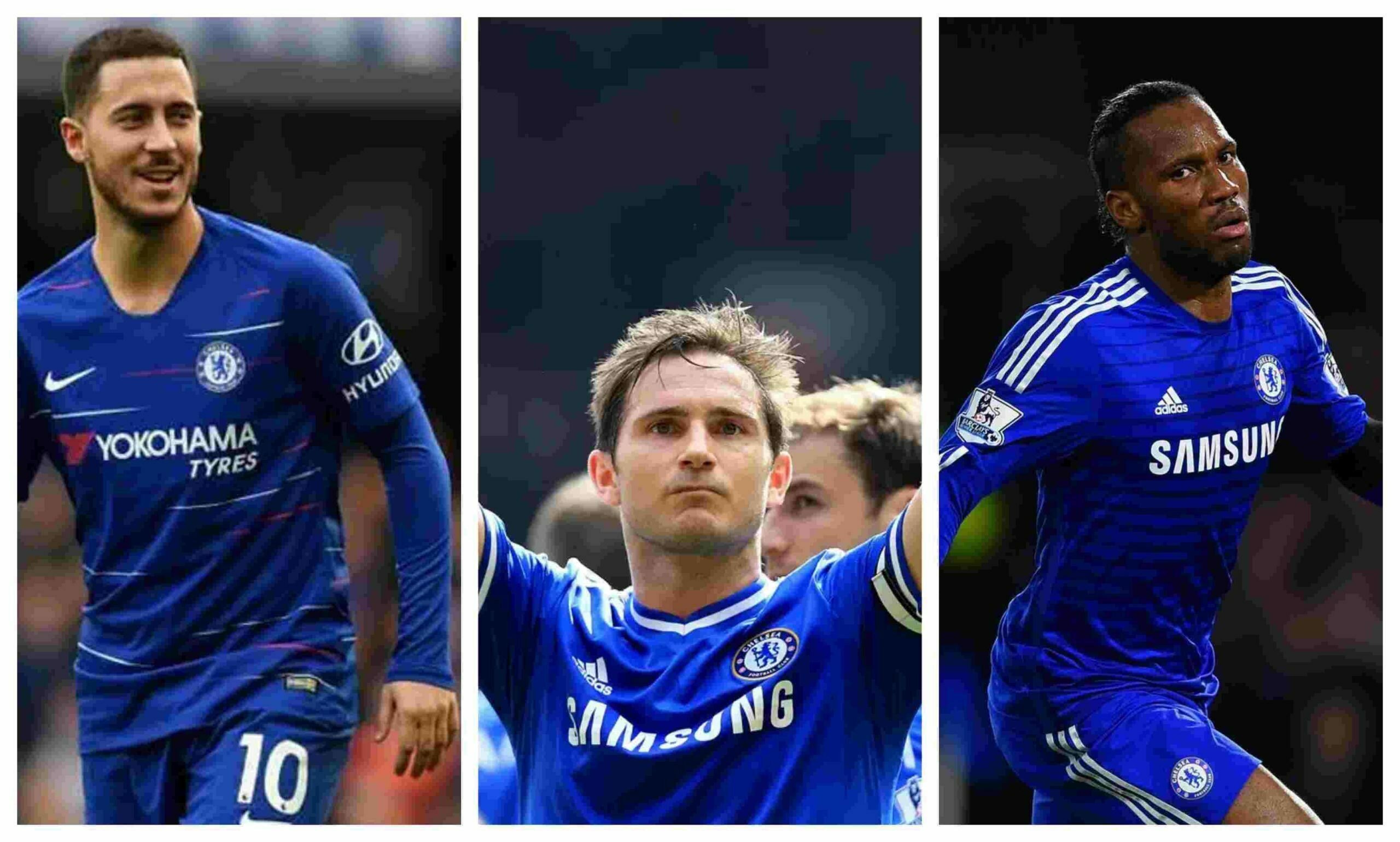 Eden Hazard, Frank Lampard, and Didier Drogba