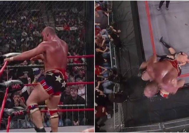 Kurt Angle shares insights on the famous "moonsault off the cage" delivered to Ken Anderson.