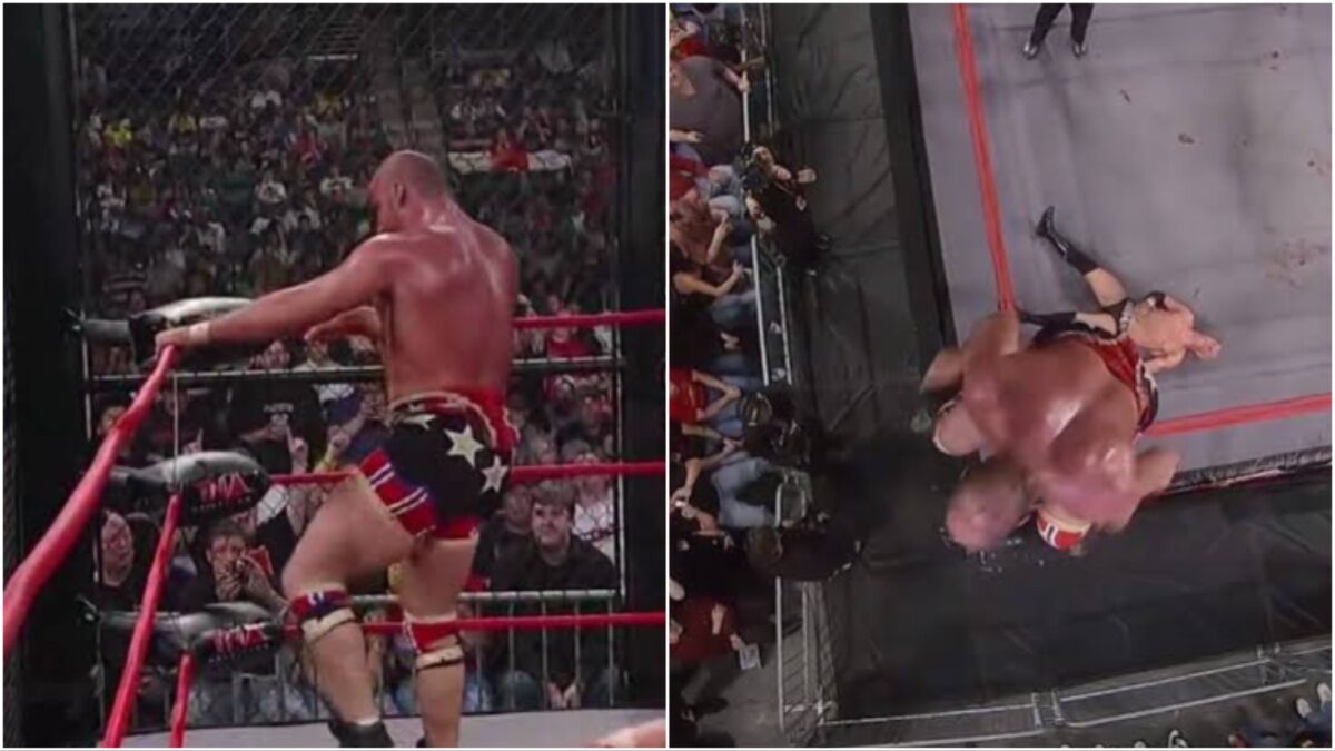 Kurt Angle shares insights on the famous "moonsault off the cage" delivered to Ken Anderson.
