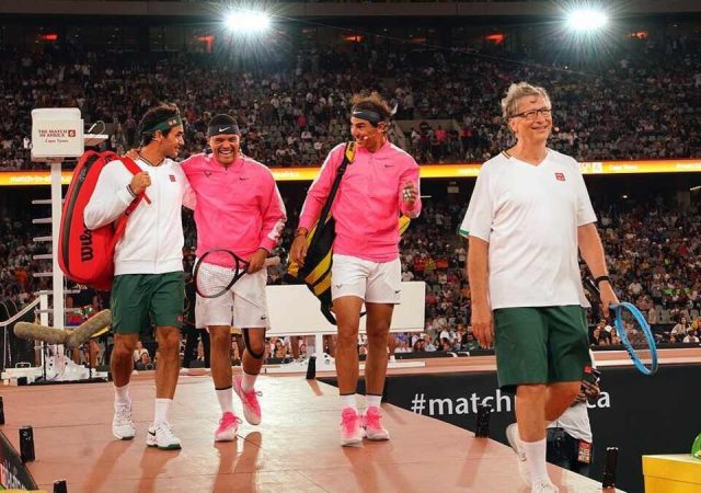 Roger Federer, Rafael Nadal, Bill Gates and Trevor Noah