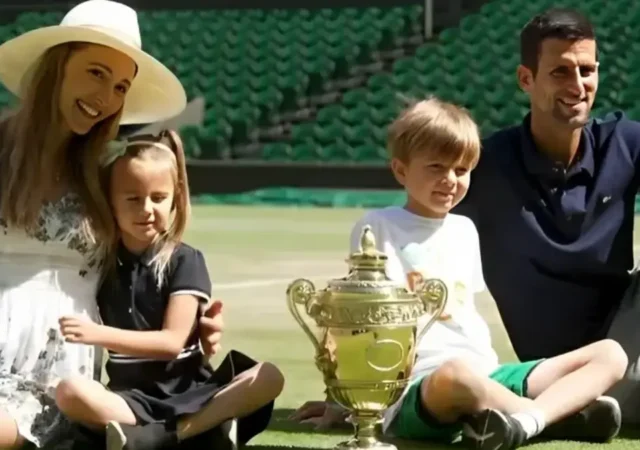 Novak Djokovic family poses with the Wimbledon